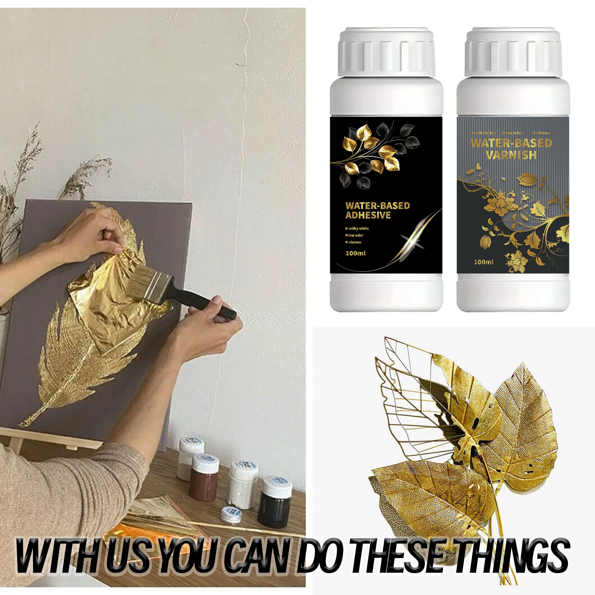 100ml/200ml Golden Leaf Gilding Adhesive Kit - Water-Based Epoxy Resin Glue for Metal Foil, Crafts & Jewelry Making on Wood, Gla thumbnail 5