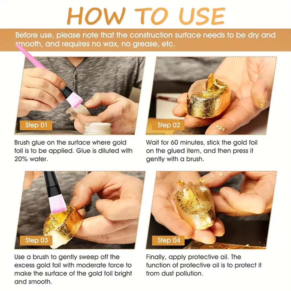 100ml/200ml Golden Leaf Gilding Adhesive Kit - Water-Based Epoxy Resin Glue for Metal Foil, Crafts & Jewelry Making on Wood, Gla thumbnail 3