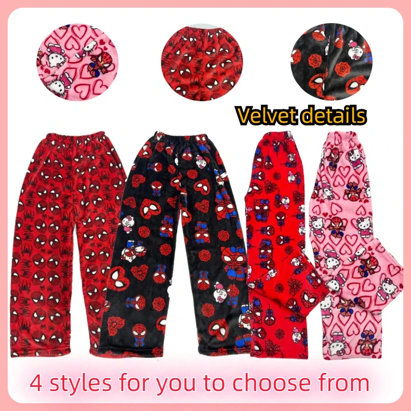 Anime Sanrio Y2k Autumn and Winter Hello Kitty Batman Pajama Pants Cartoon Hip Hop Ladies Warm Casual Flannel Pants Women Gifts