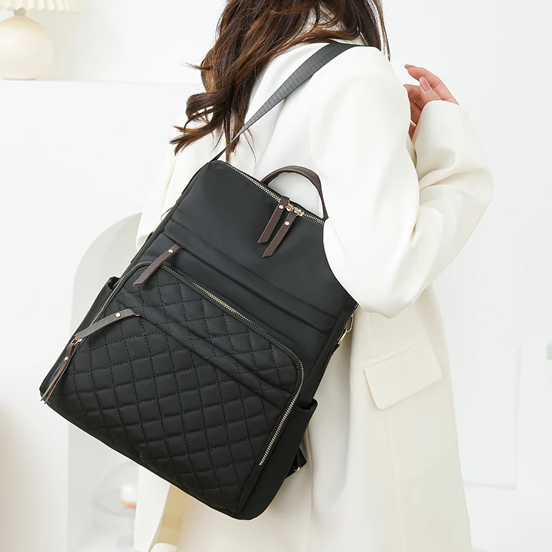 Fashion Plaid Daypack Women Waterproof Nylon Backpack Purse Ladies Large Capacity Book Bag Outdoor Travel Weekend Schoolbags thumbnail 3