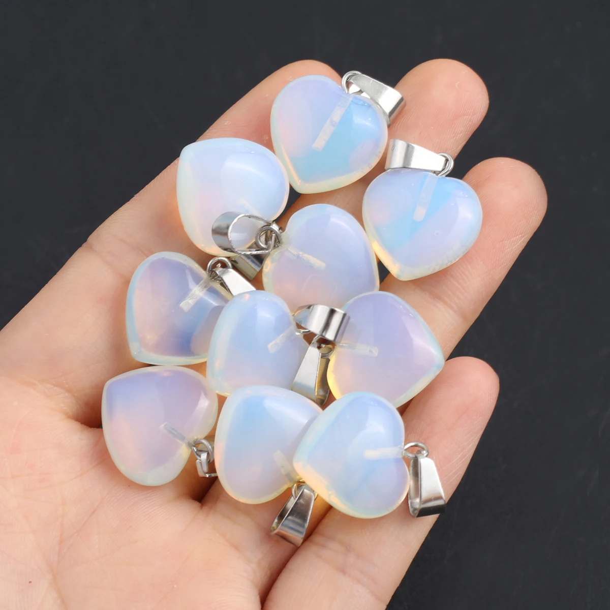 5pcs/set 16mm Opal Natural Stone Pendant Wholesale Heart Shape Charms for Jewelry Making Supplies DIY Women Necklace Accessories