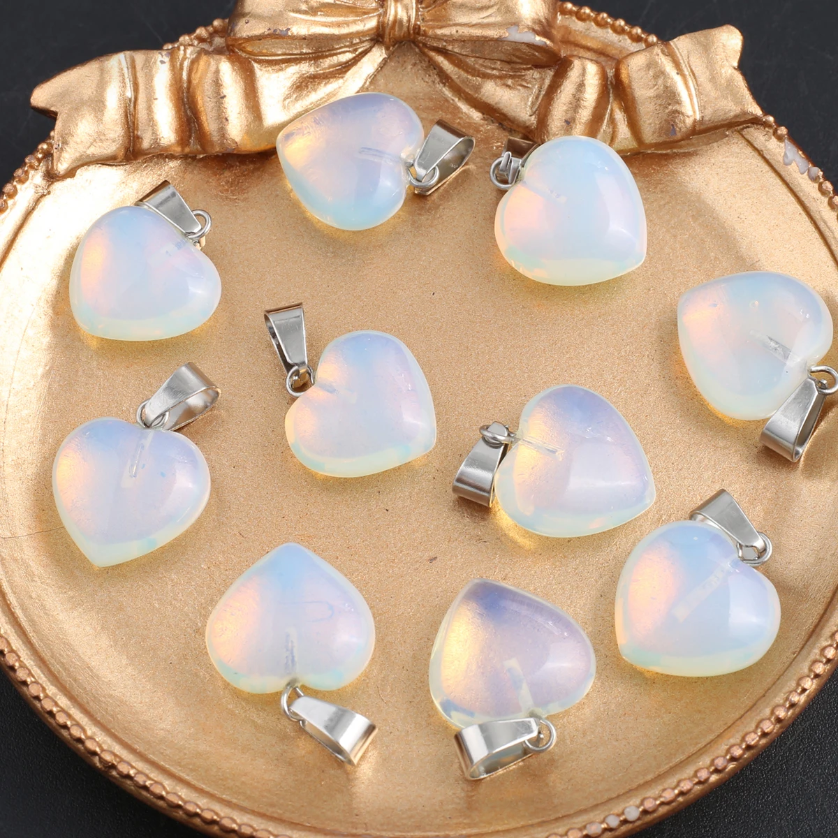 5pcs/set 16mm Opal Natural Stone Pendant Wholesale Heart Shape Charms for Jewelry Making Supplies DIY Women Necklace Accessories thumbnail 2