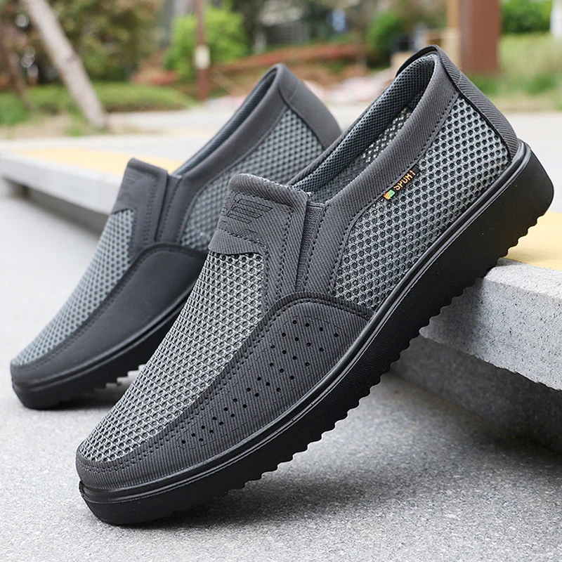 Men's Breathable Slip-On Casual Shoes - Lightweight Low-Top Walking Sneakers for Outdoor, Fishing, Park and Exercise, Brown Mesh Fabric, Rubber Sole, Plaid for All Seasons, Outdoor Shoes | Low-Top Shoes | Fabric Upper thumbnail 2