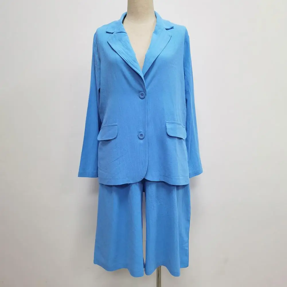 Cotton Linen Temperament Blazer Shorts Women's Blazer Suit 2 Piece Set Elastic Waist Thin Female Blazer Shorts Summer Outfit thumbnail 4