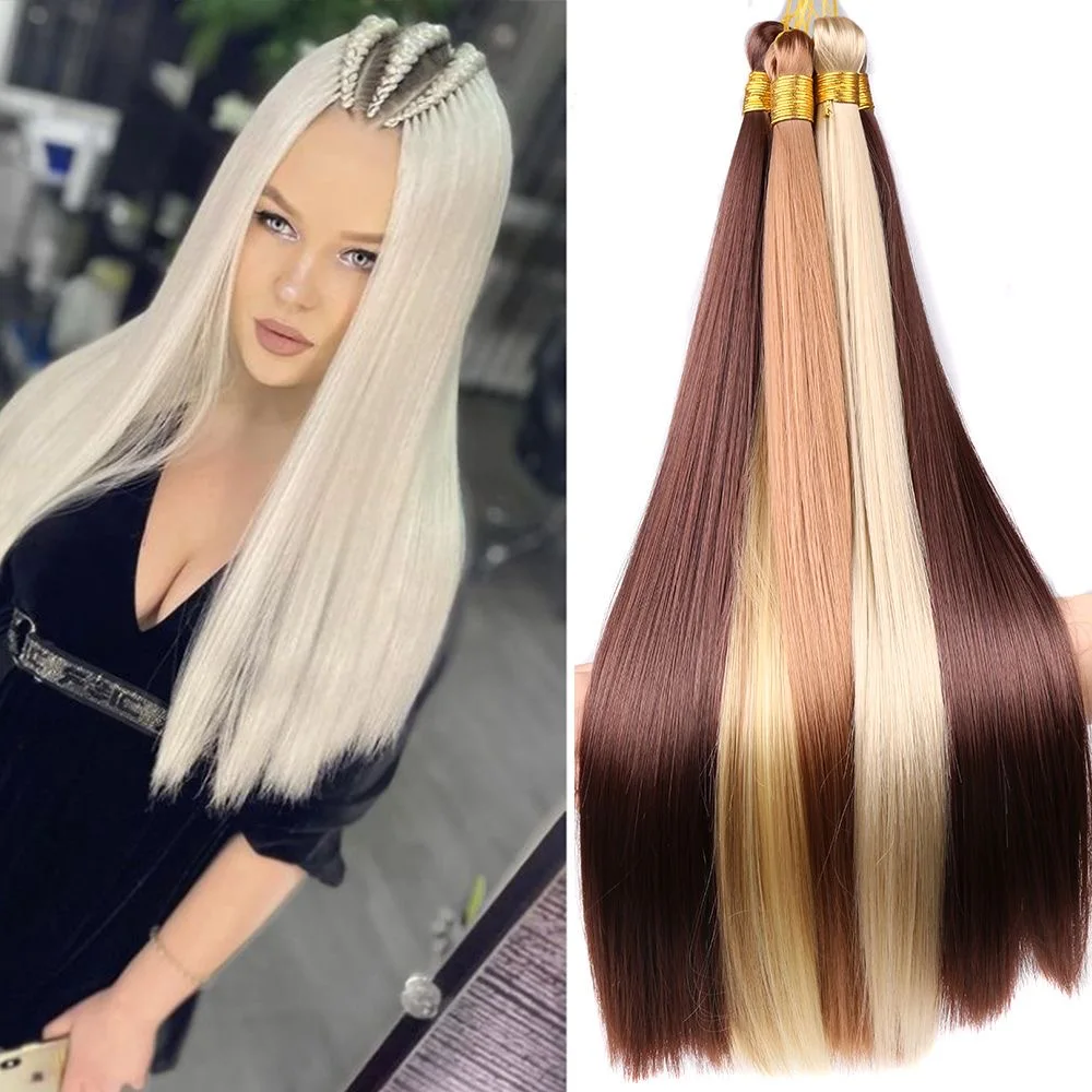 28 Inch Bone Straight Silky Crochet Braiding Hair 150g Synthetic Hair High Temperature Hair Extensions Hair Bundles for Women thumbnail 6