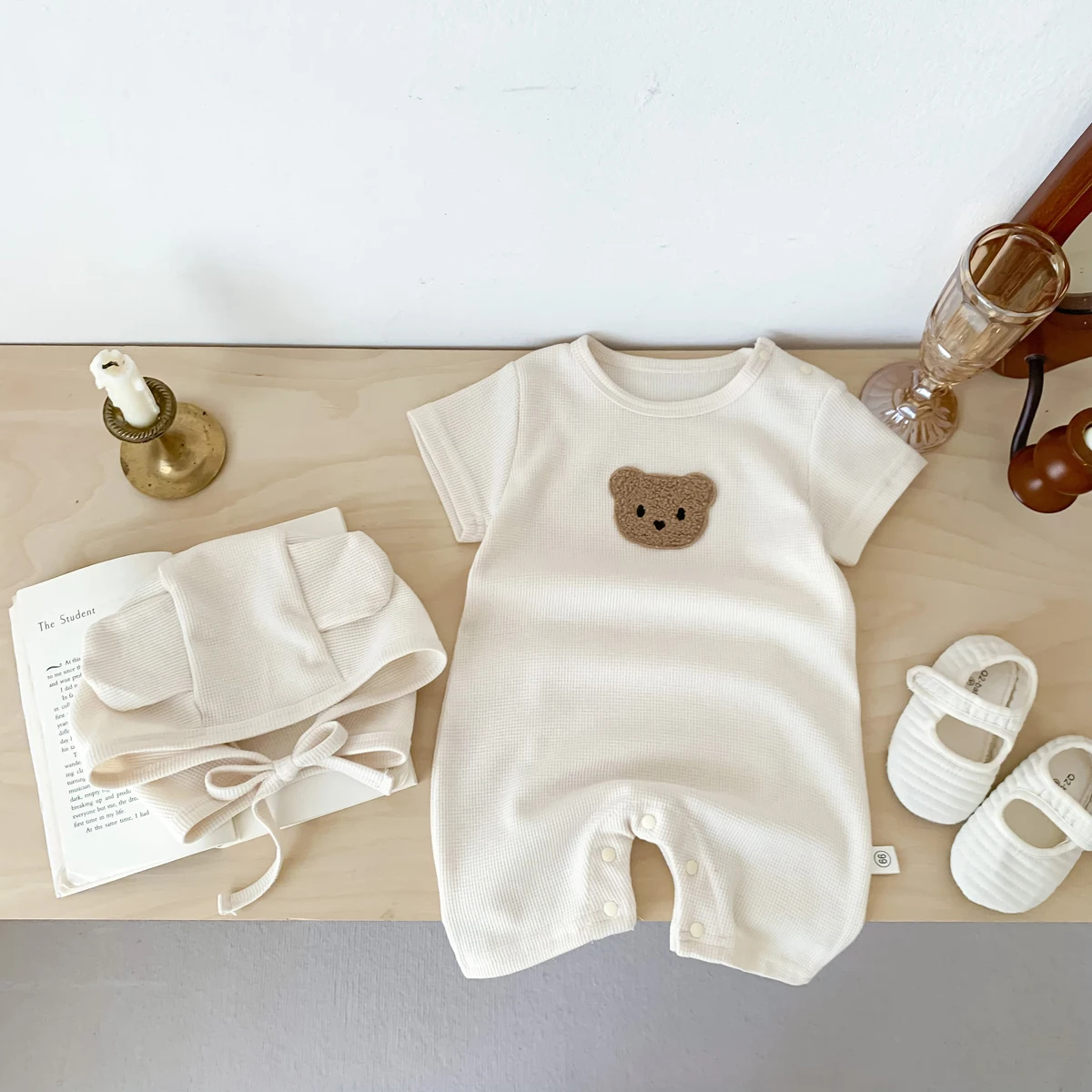 Baby jumpsuit summer waffle bear baby clothes baby short-sleeved jumpsuit, super cute summer outdoor clothes for boys and girls thumbnail 4