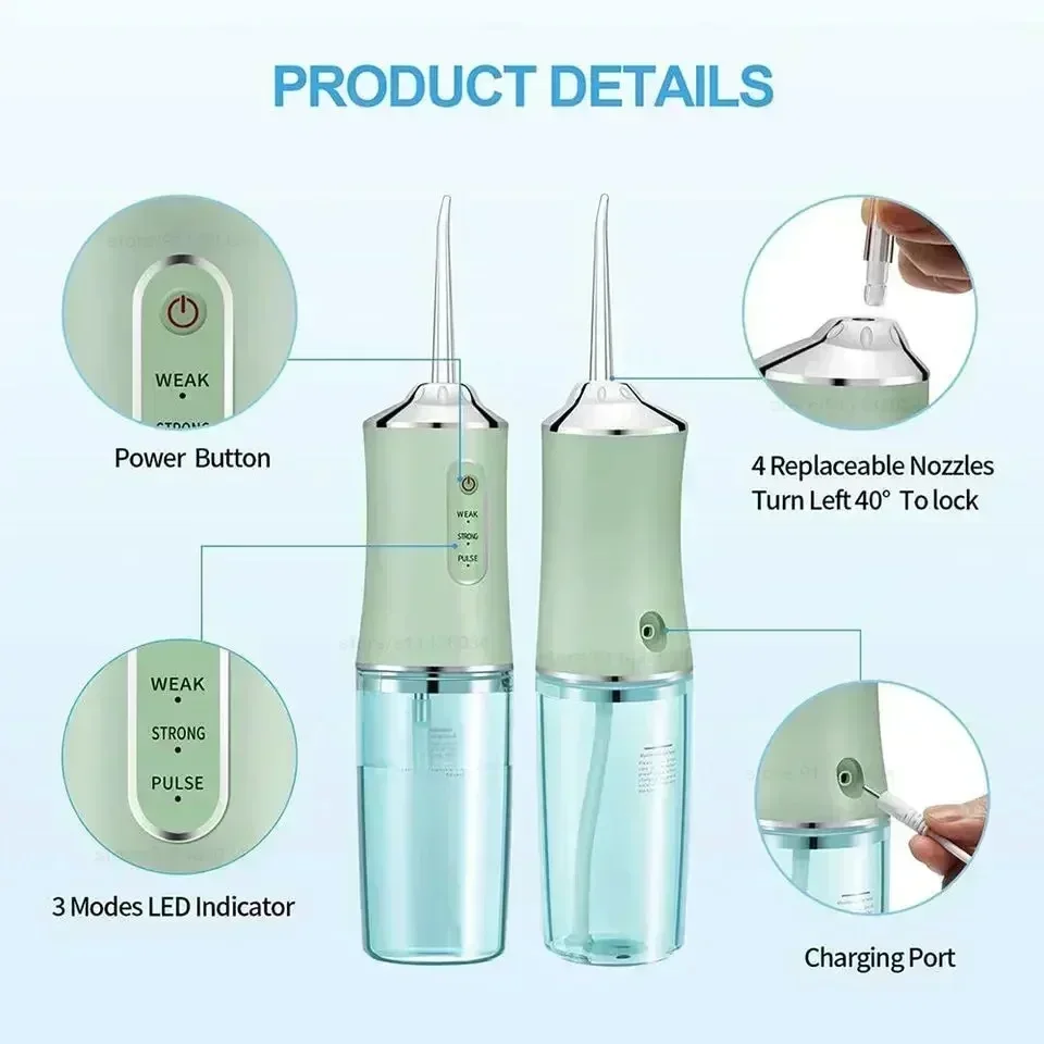 Mouth Washing Machine Powerful Portable Irrigator Dental Water Jet 3 Modes USB Rechargeable 4 Jet for Teeth Cleaning Health thumbnail 4