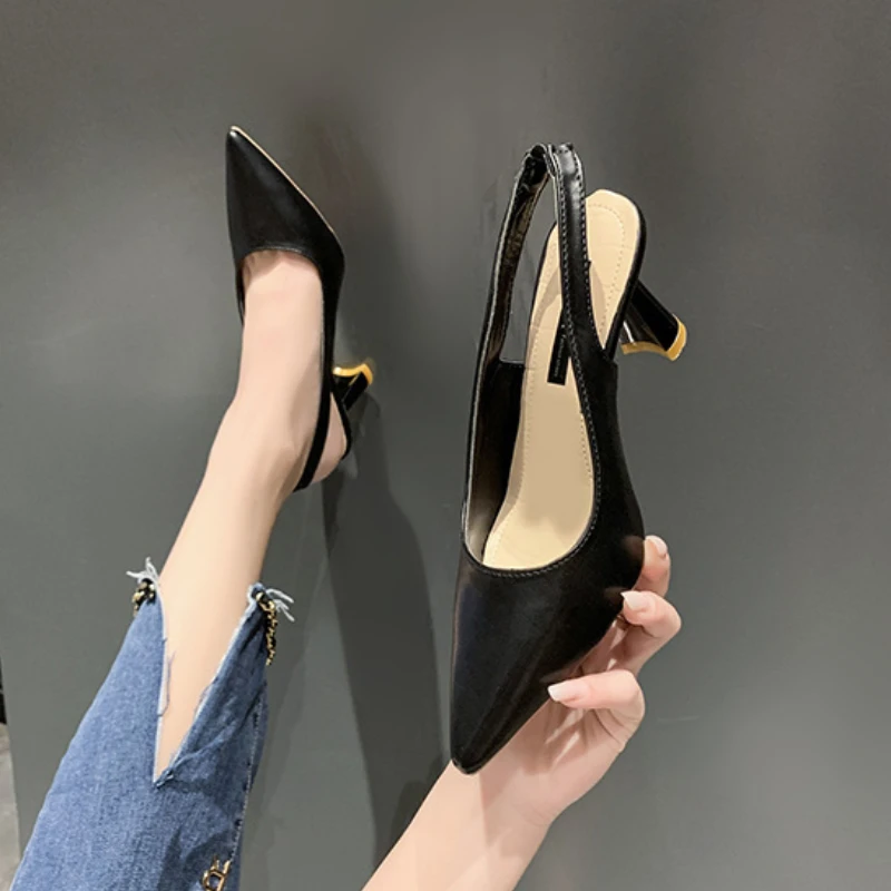 Summer Fashion New Breathable Pointed Toe Stiletto Heel PU Comfortable and Elegant Women's Shoes Shallow Mouth Sexy Sandals thumbnail 3