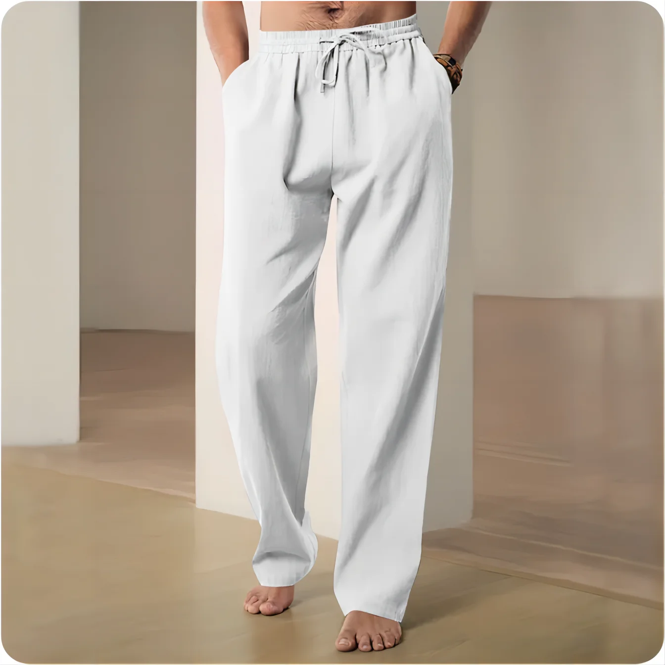 2025 New Men Spring Summer Quality Trousers Mens Cotton Hemp Breathable Comfortable Casual Home Straight Pants Linen Men's Pants thumbnail 4