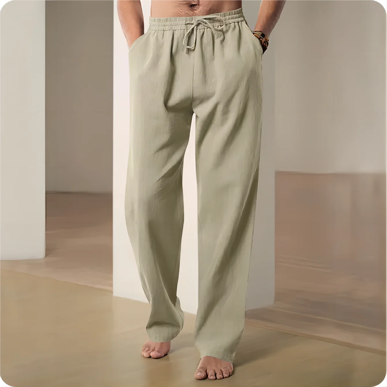 2025 New Men Spring Summer Quality Trousers Mens Cotton Hemp Breathable Comfortable Casual Home Straight Pants Linen Men's Pants thumbnail 5