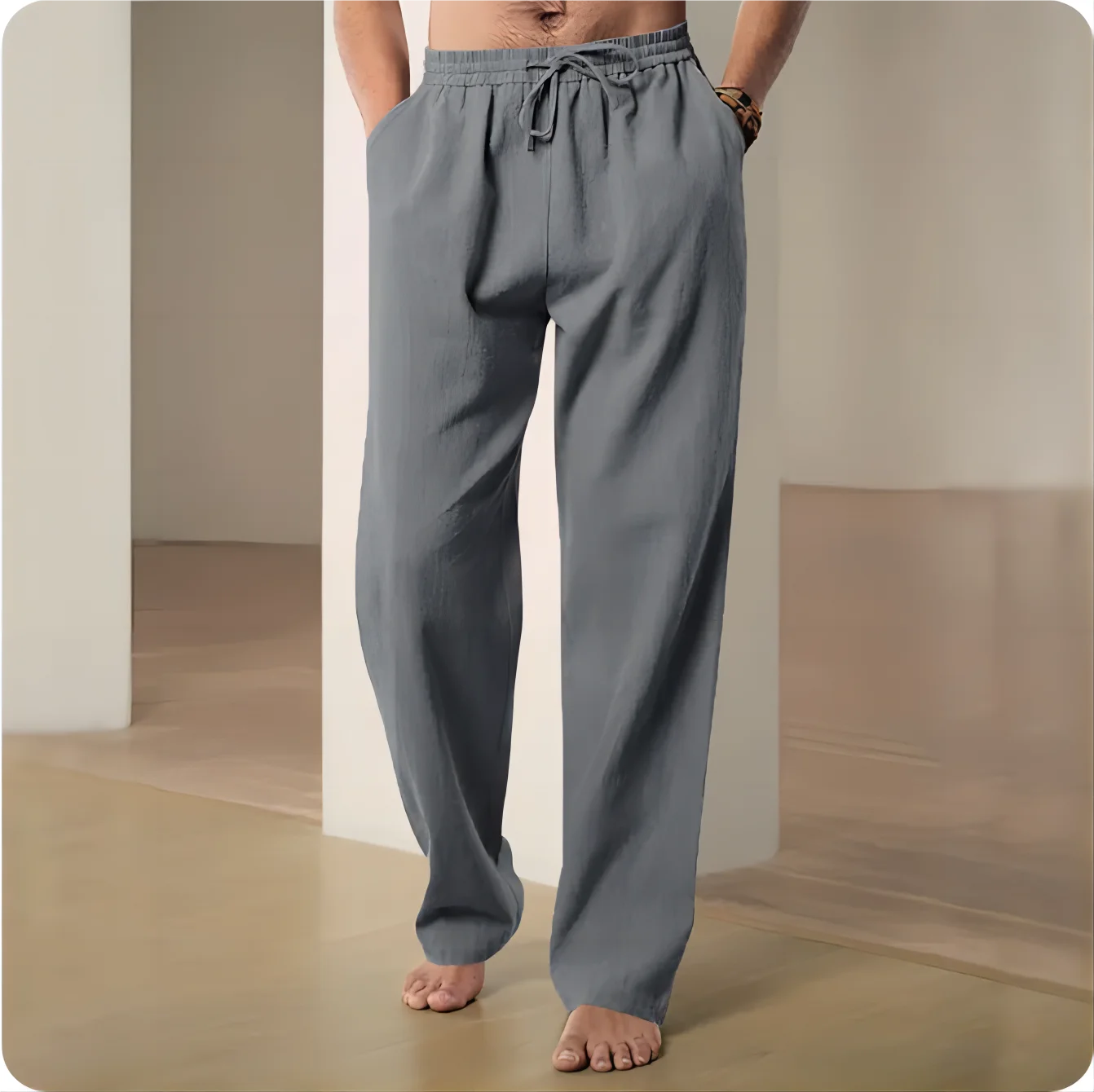 2025 New Men Spring Summer Quality Trousers Mens Cotton Hemp Breathable Comfortable Casual Home Straight Pants Linen Men's Pants thumbnail 2