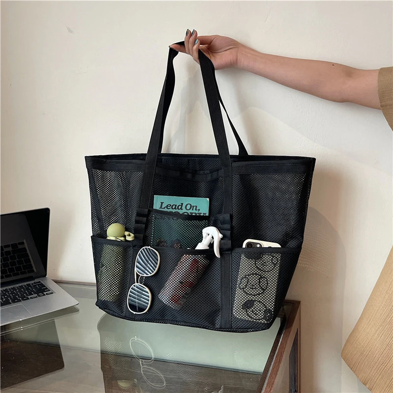 Portable Mesh Beach Bag For Women Makeup Travel Storage Wash Bag Summer Travel Swimming Bath Bag Organizer Shopper Totes thumbnail 4