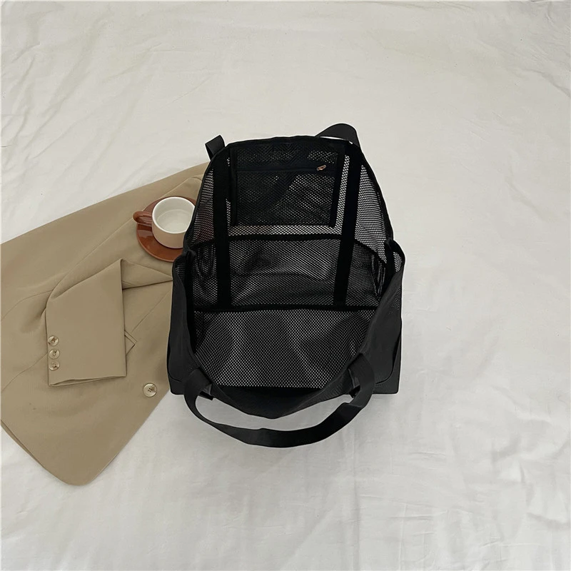 Portable Mesh Beach Bag For Women Makeup Travel Storage Wash Bag Summer Travel Swimming Bath Bag Organizer Shopper Totes thumbnail 6