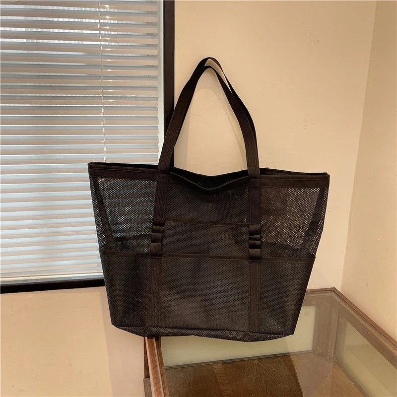 Portable Mesh Beach Bag For Women Makeup Travel Storage Wash Bag Summer Travel Swimming Bath Bag Organizer Shopper Totes thumbnail 3