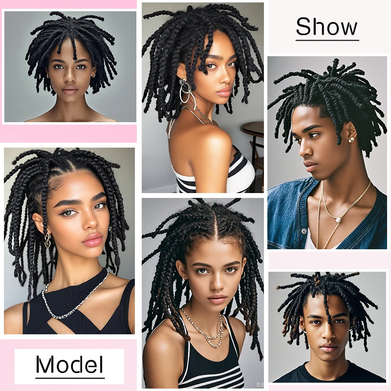 Synthetic Hair Afro Curly Hair Short Dreadlock Half Wig Topper Hair Clips in Hairpiece For Men & Women thumbnail 6