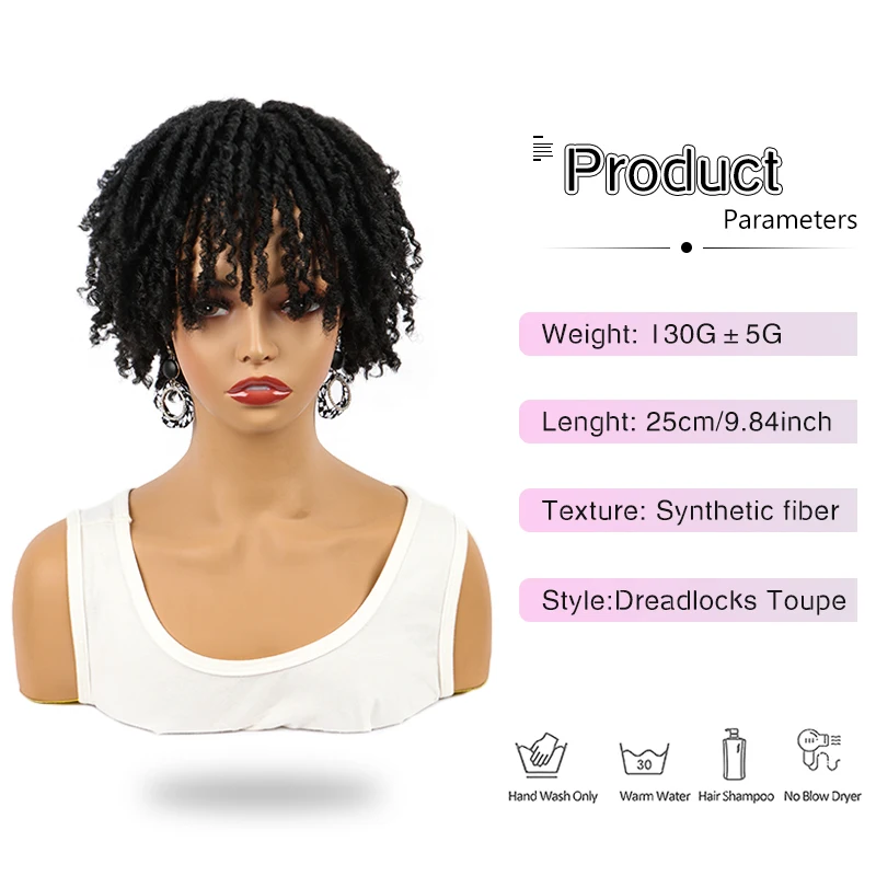 Synthetic Hair Afro Curly Hair Short Dreadlock Half Wig Topper Hair Clips in Hairpiece For Men & Women thumbnail 5