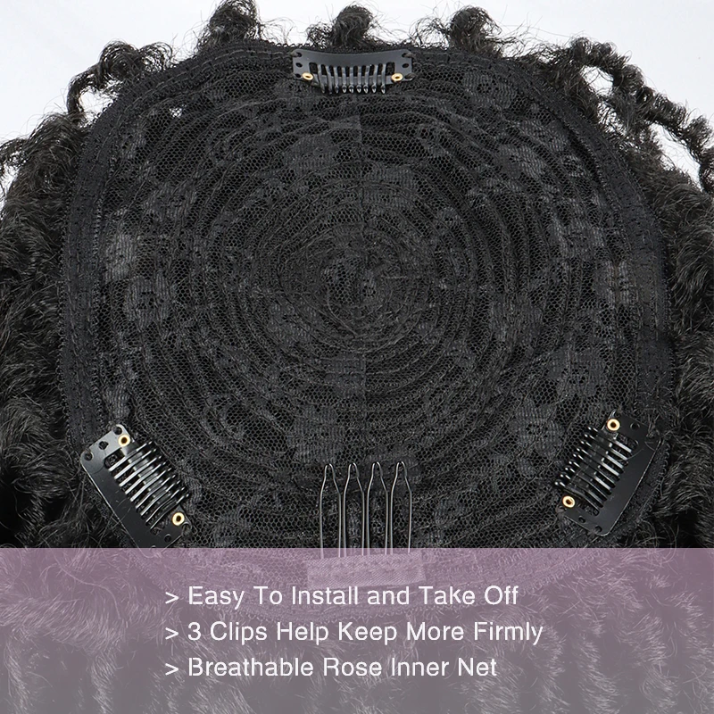 Synthetic Hair Afro Curly Hair Short Dreadlock Half Wig Topper Hair Clips in Hairpiece For Men & Women thumbnail 2