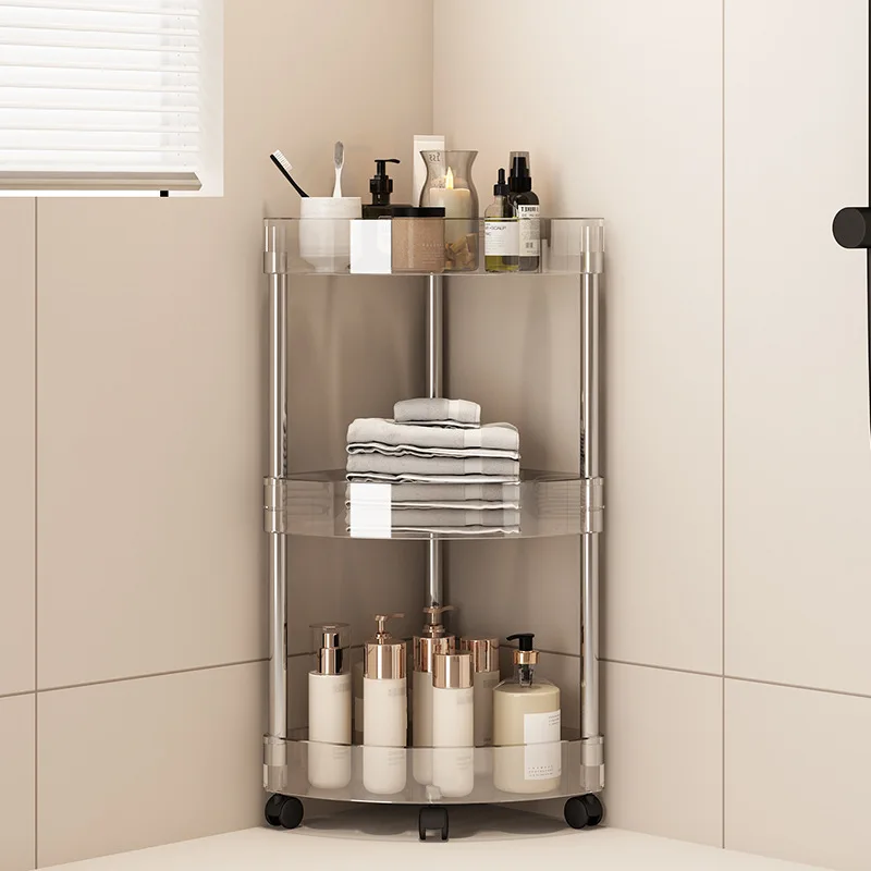 Fashion Rack Multi-Layer Transparent Bathroom Shelf Washbasin Storage Trolley Easy-Move Corner Space-Saving Toilet Rack thumbnail 4