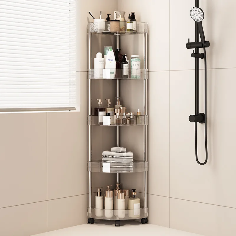 Fashion Rack Multi-Layer Transparent Bathroom Shelf Washbasin Storage Trolley Easy-Move Corner Space-Saving Toilet Rack thumbnail 3
