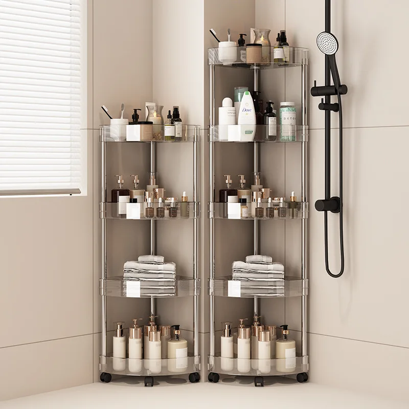 Fashion Rack Multi-Layer Transparent Bathroom Shelf Washbasin Storage Trolley Easy-Move Corner Space-Saving Toilet Rack thumbnail 2