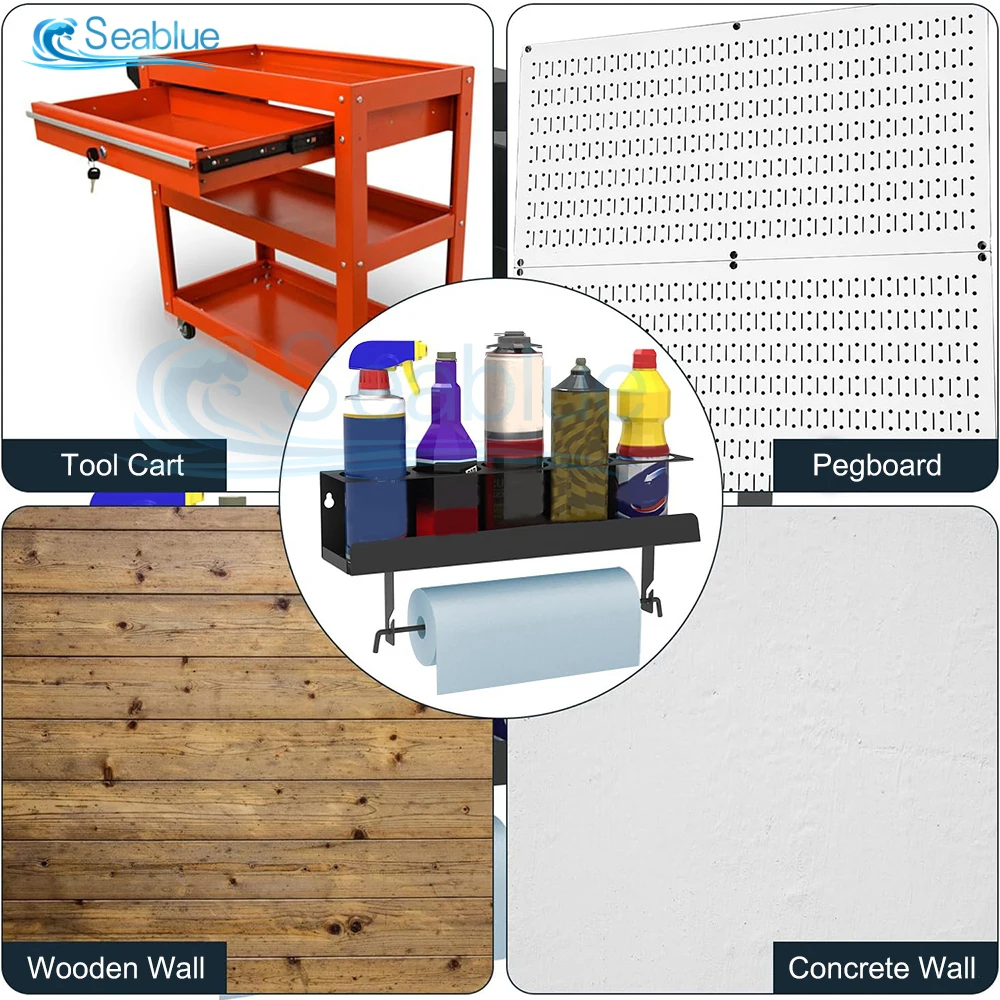 Aerosol Spray Can/Paper Towel Holder,Paint Bottle Storage Rack,Steel Wall Mount Shelf,Tool Organizer for Garage,Craft Workspace thumbnail 3