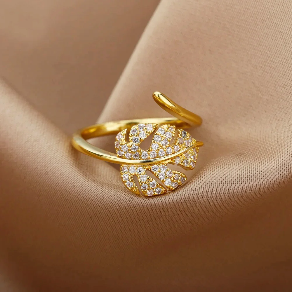 Gold Plated Stainless Steel Crystal Rings For Women Chain Geometry Zircon Finger Ring Jewelry Gift anillos mujer 2025 New Trendy thumbnail 2