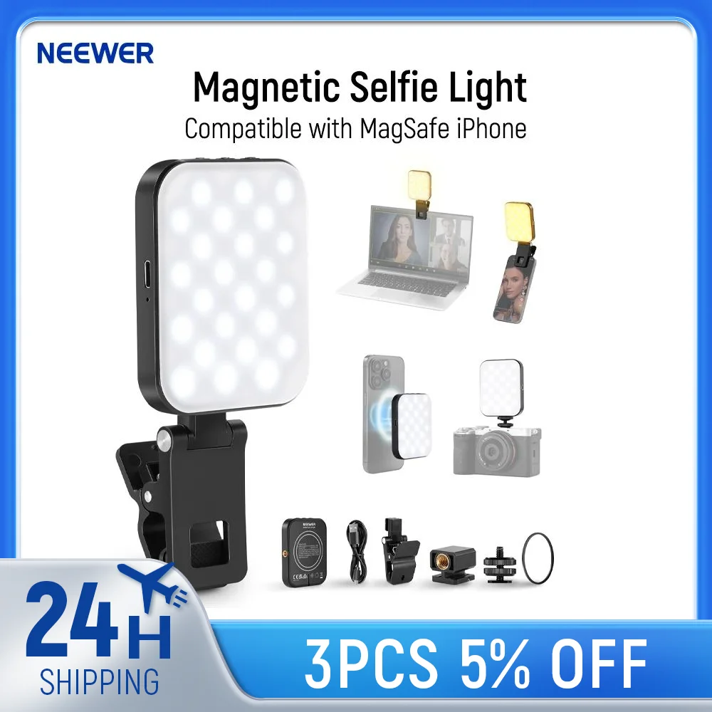 NEEWER Magnetic Selfie Light Compatible with MagSafe iPhone 16 15 Pro Max Plus, Clip on Video Conference Lighting Fill Light