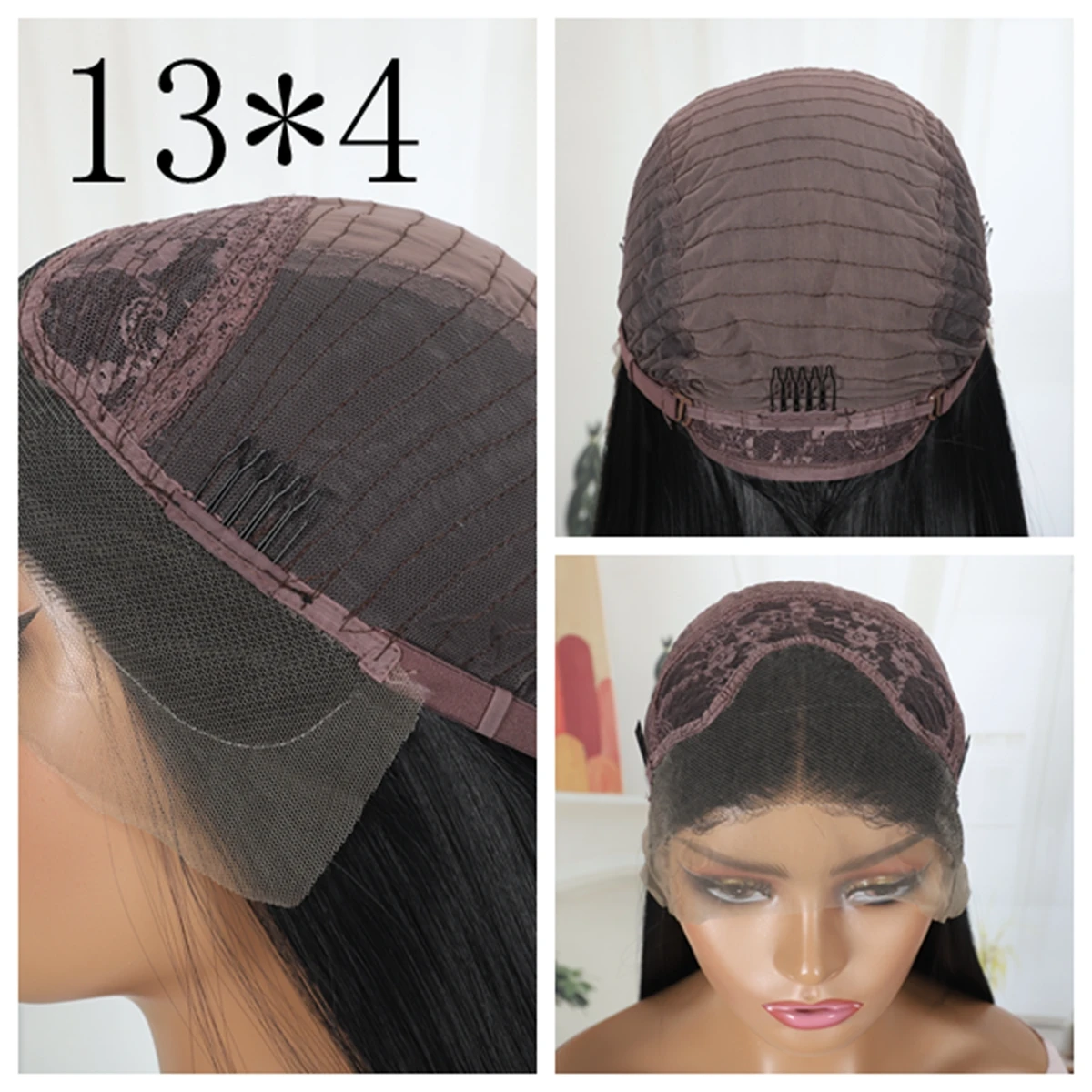 Loose Wave Black Color Synthetic Soft 13X4 HD Lace Frontal Wig For Black Women Prepucked Bleach Knots Glueless Wig Daily Party thumbnail 6