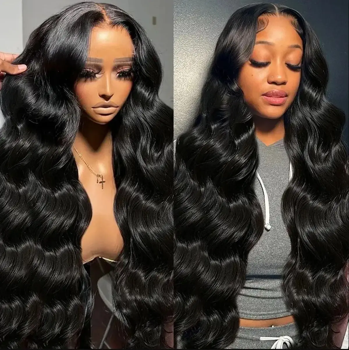 Loose Wave Black Color Synthetic Soft 13X4 HD Lace Frontal Wig For Black Women Prepucked Bleach Knots Glueless Wig Daily Party thumbnail 4