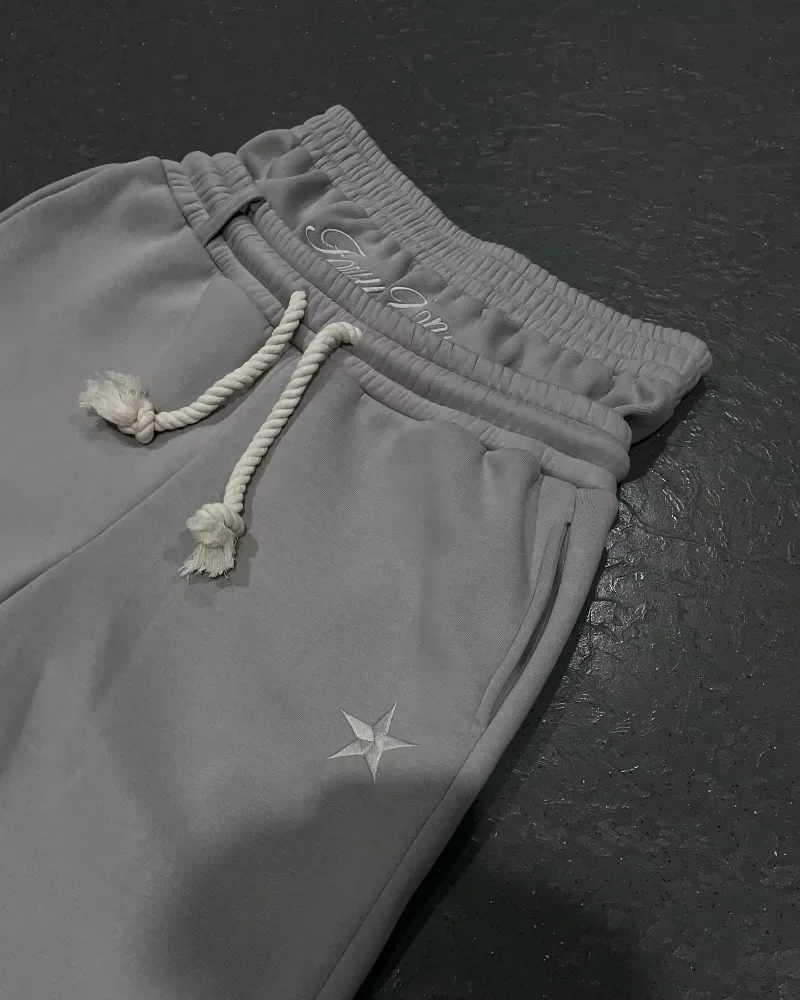 Y2K American New Harajuku Vintage Loose Double Waist Sweatpants Men Streetwear Hip Hop Popular Letters Embroidered Casual Pants