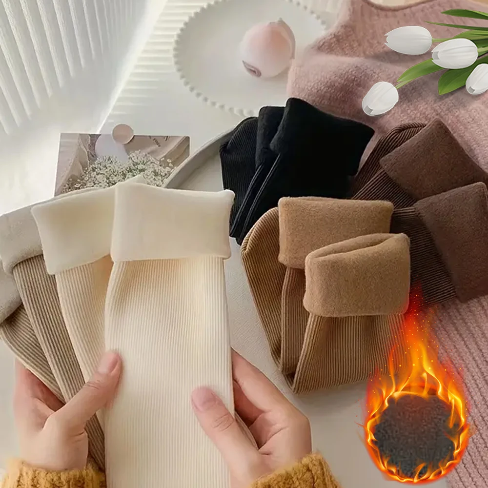 5pairs Winter Warm Solid Women Socks Thicken Thermal Socks Black Skin Seamless Snow Sock Unisex Socks thumbnail 2