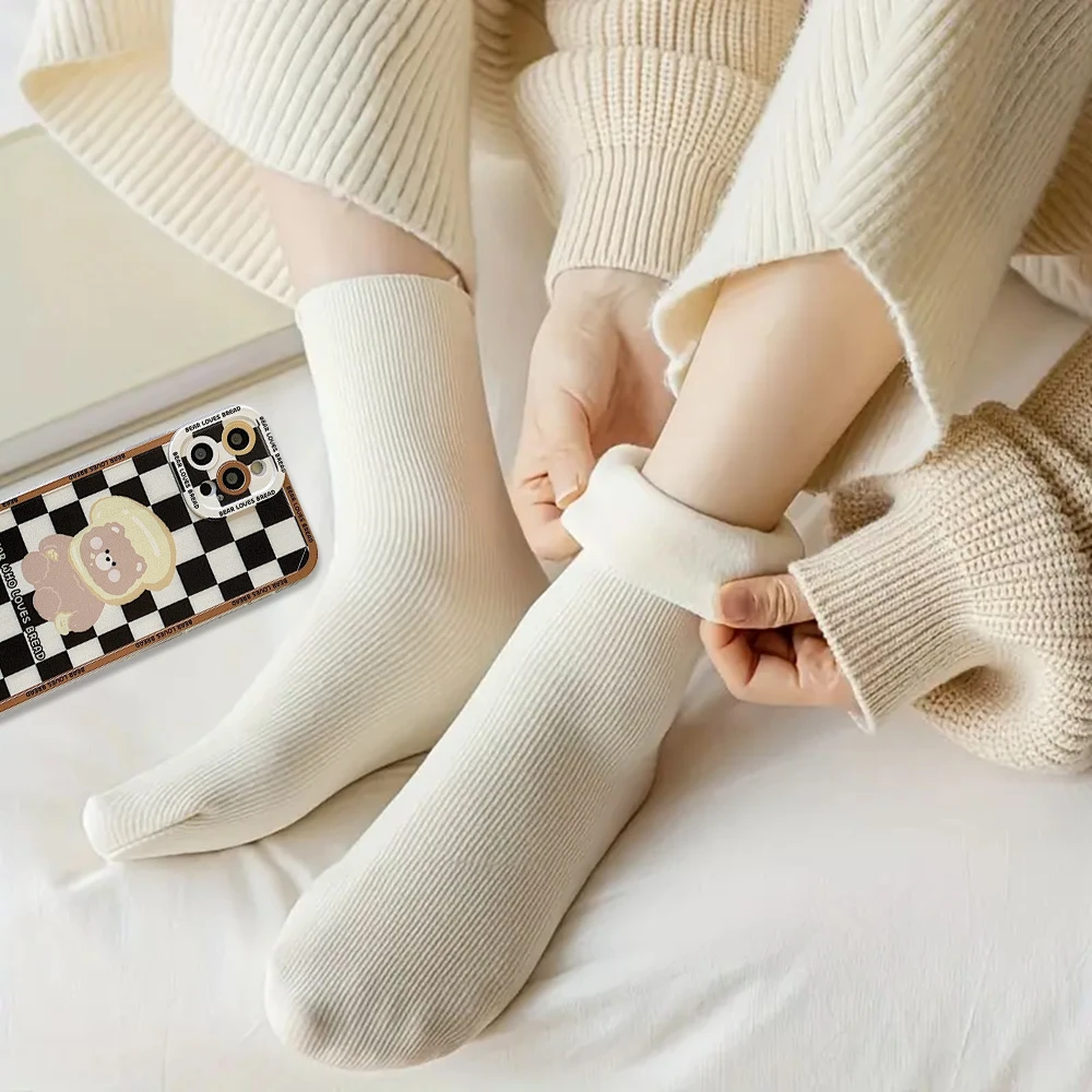 5pairs Winter Warm Solid Women Socks Thicken Thermal Socks Black Skin Seamless Snow Sock Unisex Socks thumbnail 6