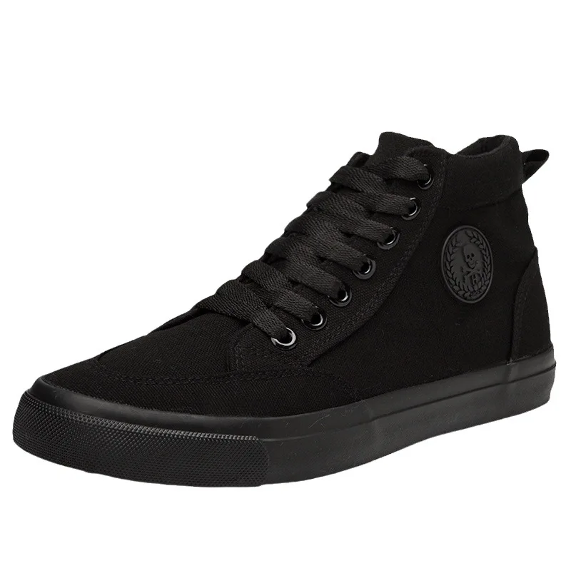 Men's High-Top Canvas Sneakers Slip-On Lace-Up Casual All-Black Basic Skate Shoes for Students Flat Sole Comfortable Sport Shoes thumbnail 5