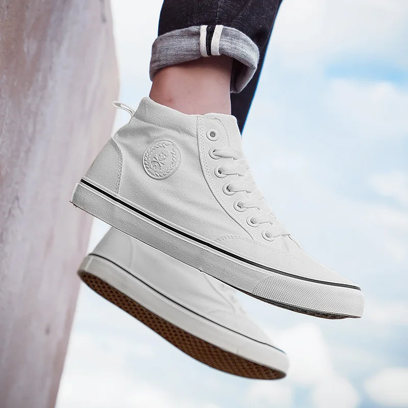 Men's High-Top Canvas Sneakers Slip-On Lace-Up Casual All-Black Basic Skate Shoes for Students Flat Sole Comfortable Sport Shoes thumbnail 4