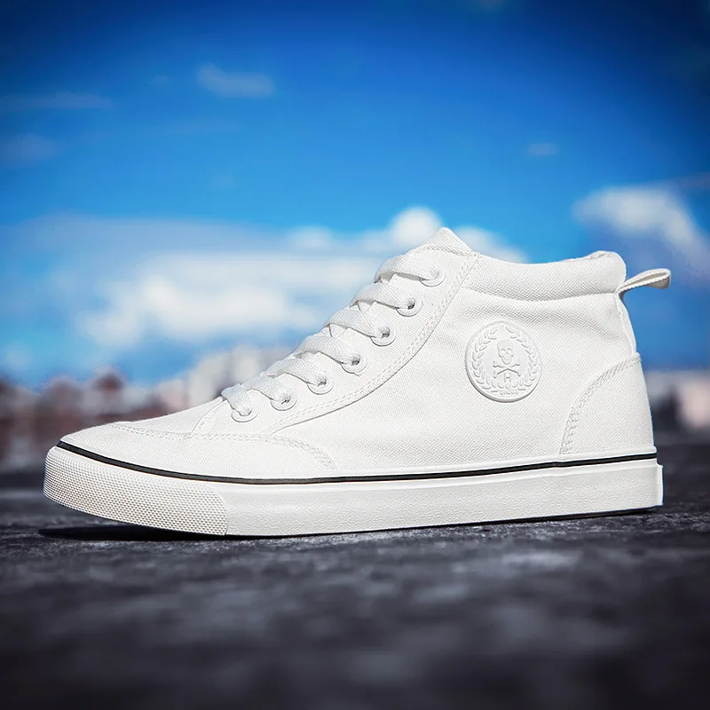 Men's High-Top Canvas Sneakers Slip-On Lace-Up Casual All-Black Basic Skate Shoes for Students Flat Sole Comfortable Sport Shoes thumbnail 6