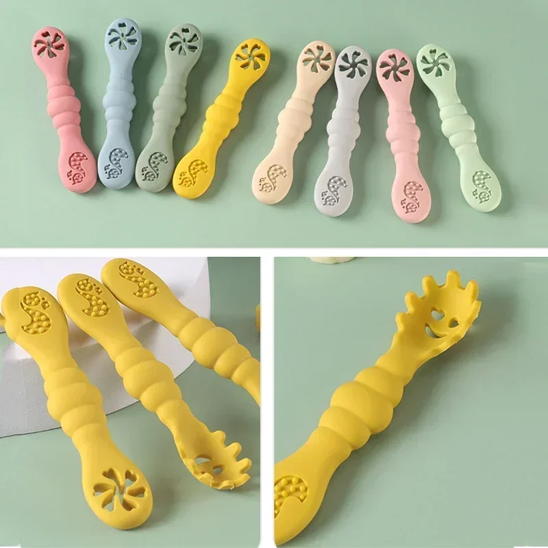 3PCS Silicone Spoon Fork For Baby Utensils Set Feeding Food Toddler Learn To Eat Training Soft Fork Cutlery Children's Tableware thumbnail 6