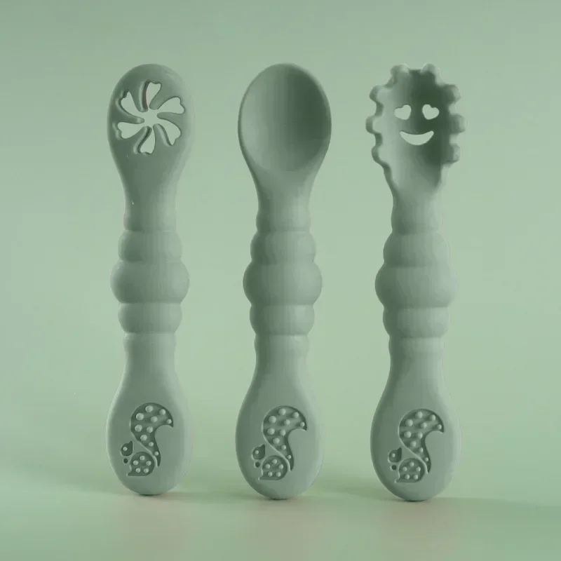 3PCS Silicone Spoon Fork For Baby Utensils Set Feeding Food Toddler Learn To Eat Training Soft Fork Cutlery Children's Tableware