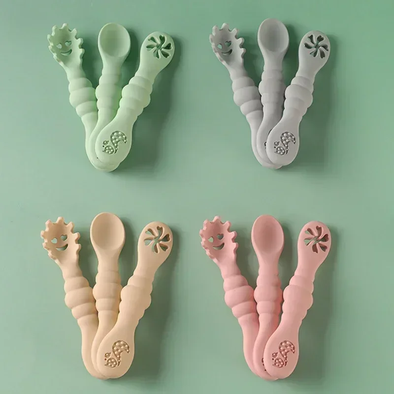 3PCS Silicone Spoon Fork For Baby Utensils Set Feeding Food Toddler Learn To Eat Training Soft Fork Cutlery Children's Tableware thumbnail 3