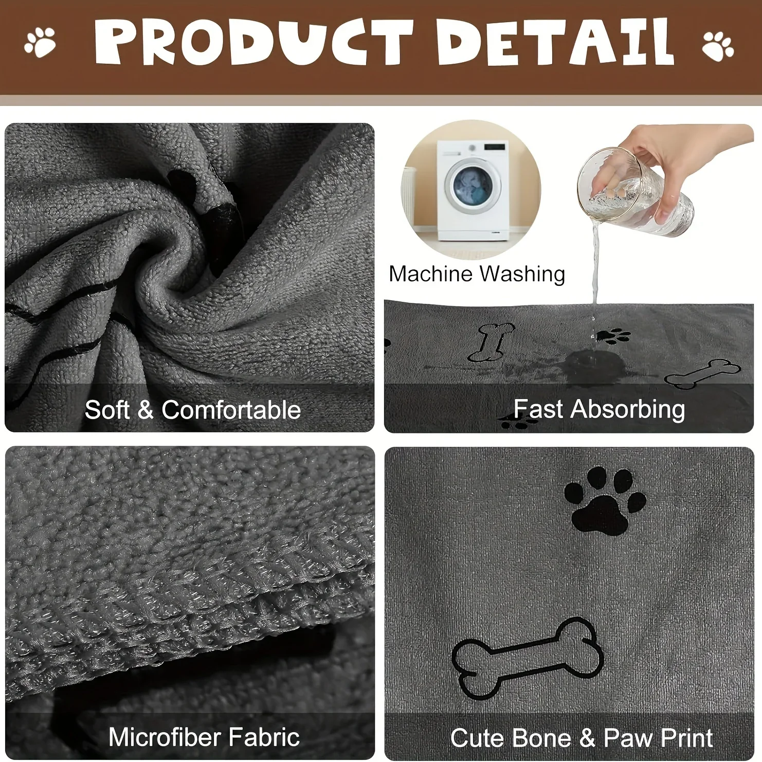 1/4 PCS Quick-Drying Microfiber Dog Towel Absorbent Pet Bath Product Fiber Quick-drying Bath Towel Car Wiping Cloth Pet Supplies thumbnail 5