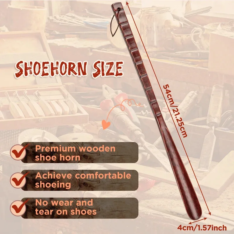54CM Durable Professional Wooden Shoe Horn Flexible Long Handle Shoehorn Useful Shoe Lifter for seniors Shoe Spoon Home Tools thumbnail 2