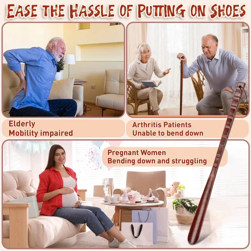 54CM Durable Professional Wooden Shoe Horn Flexible Long Handle Shoehorn Useful Shoe Lifter for seniors Shoe Spoon Home Tools thumbnail 5