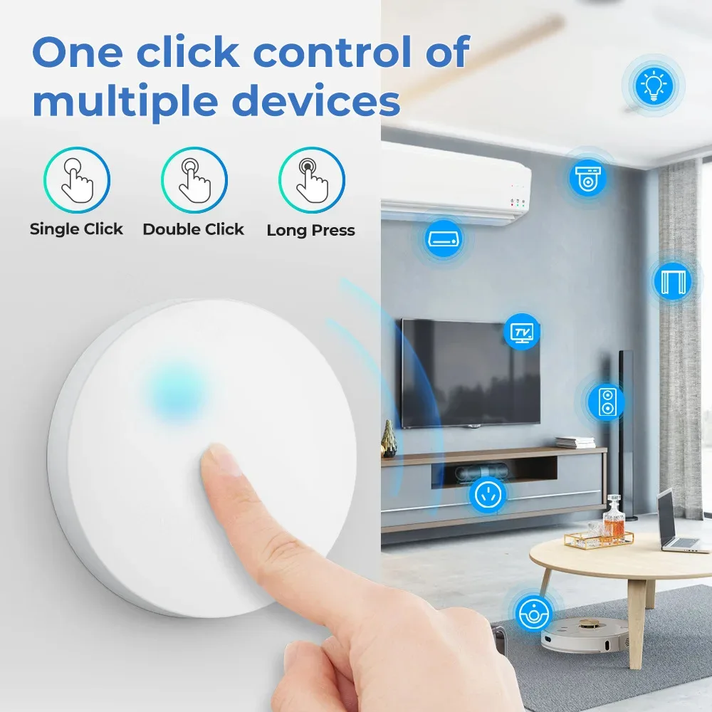 Tuya ZigBee Button Scene Switch Intelligent Linkage Smart Switch Battery Powered Automation work with Zigbee Devices Zigbee2mqtt thumbnail 3