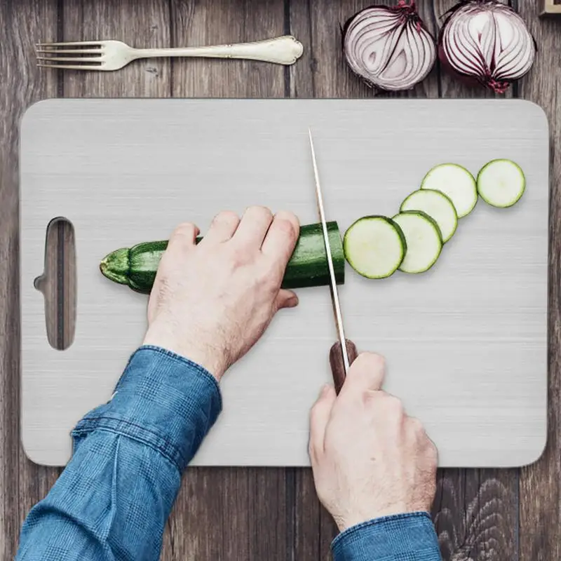 Titanium Cutting Boards for Kitchen Stainless Board 304 Steel Thickened Double Sided Food Grade Portable Fruit Meat Chopping thumbnail 2