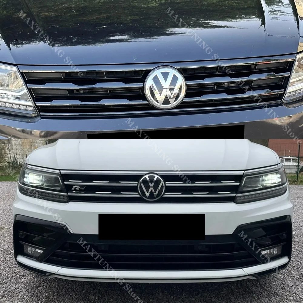 For VW Tiguan MK2 R-Line 2017-2021 Front Bumper Headlight Eyebrows Center Grille Fog Light Black Moulding Strips Stickers Trim thumbnail 2