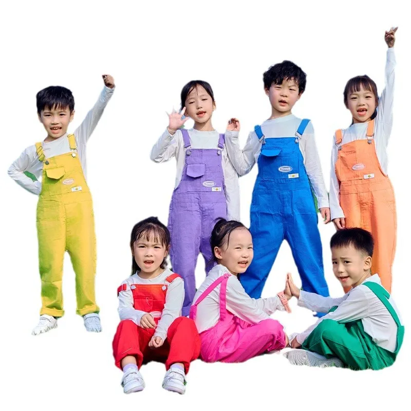 Kids Hip Hop Colorful Overalls Girls Sweet Dungaree Children Candy Color Jumpsuit Street Dance Romper Boys Streetwear Trousers thumbnail 5