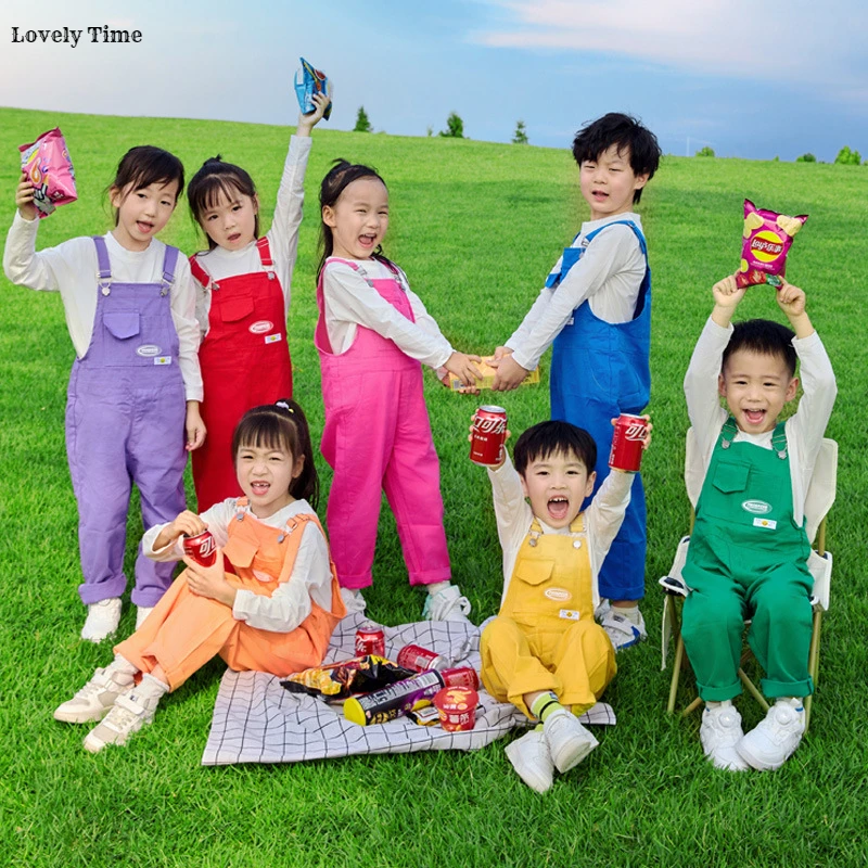Kids Hip Hop Colorful Overalls Girls Sweet Dungaree Children Candy Color Jumpsuit Street Dance Romper Boys Streetwear Trousers thumbnail 3