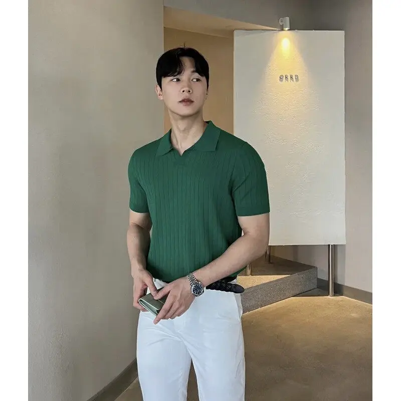 Men Slim Fit Polo Shirts Solid Stretch Sexy Collared TShirt Fashion Trendy Cotton Casual Top Summer Clothes Comfortable Stretchy thumbnail 5