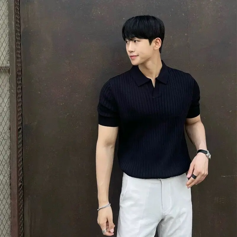 Men Slim Fit Polo Shirts Solid Stretch Sexy Collared TShirt Fashion Trendy Cotton Casual Top Summer Clothes Comfortable Stretchy thumbnail 4