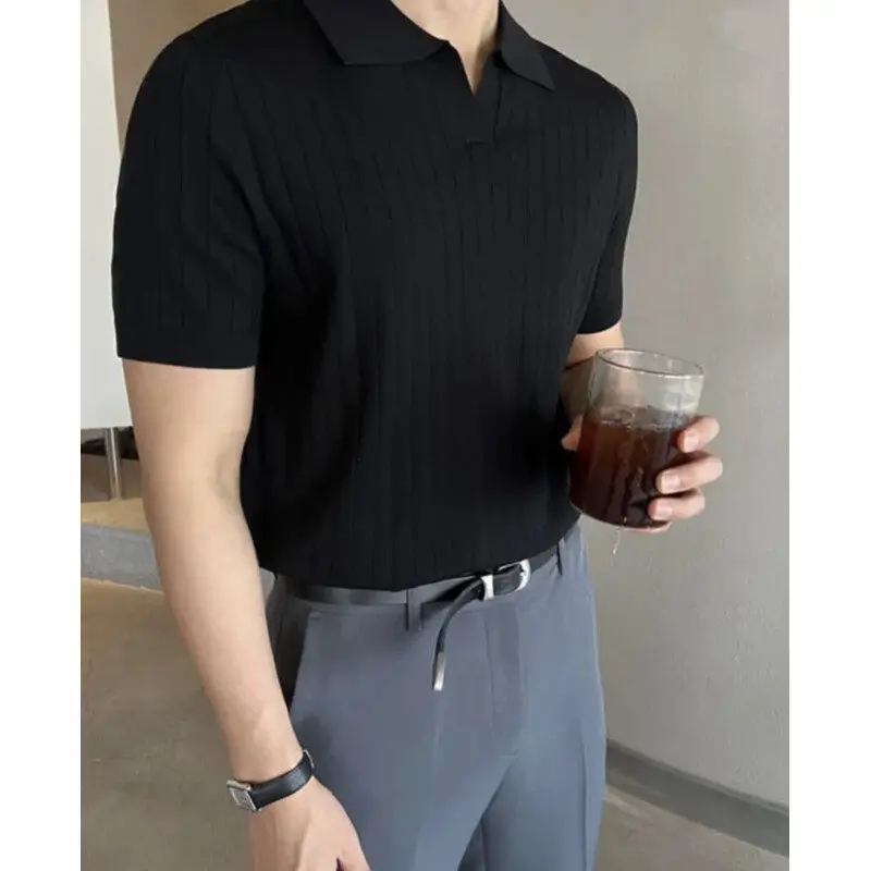 Men Slim Fit Polo Shirts Solid Stretch Sexy Collared TShirt Fashion Trendy Cotton Casual Top Summer Clothes Comfortable Stretchy thumbnail 2
