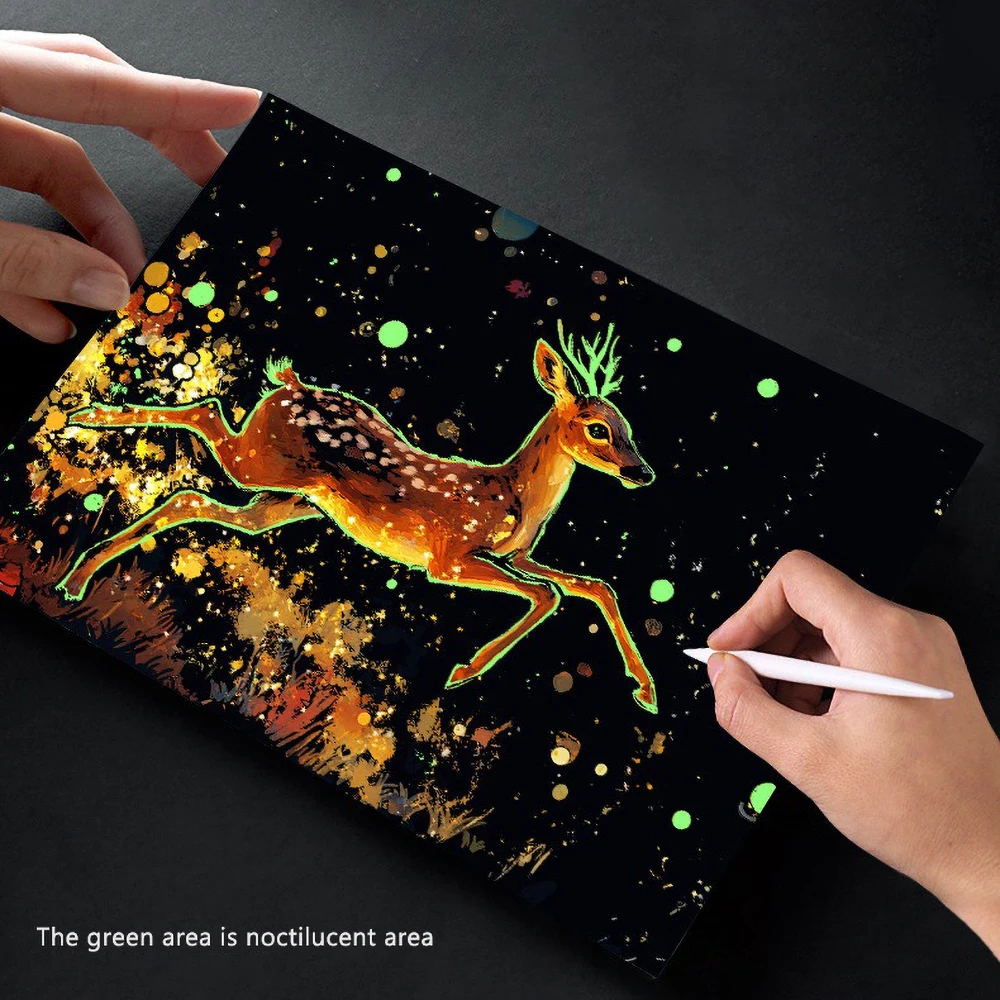 4 Pcs/Set A5 Noctilucent DIY Scratch Painting Castle Lanscape Cute Animal Night View Manual Scratch Painting Drawing thumbnail 6